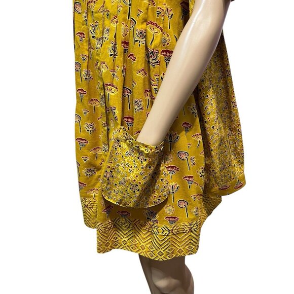 APRIL CORNELL Dress Small Golden Fields Artist Smock 100% Cotton Pockets Yellow - Picture 7 of 9